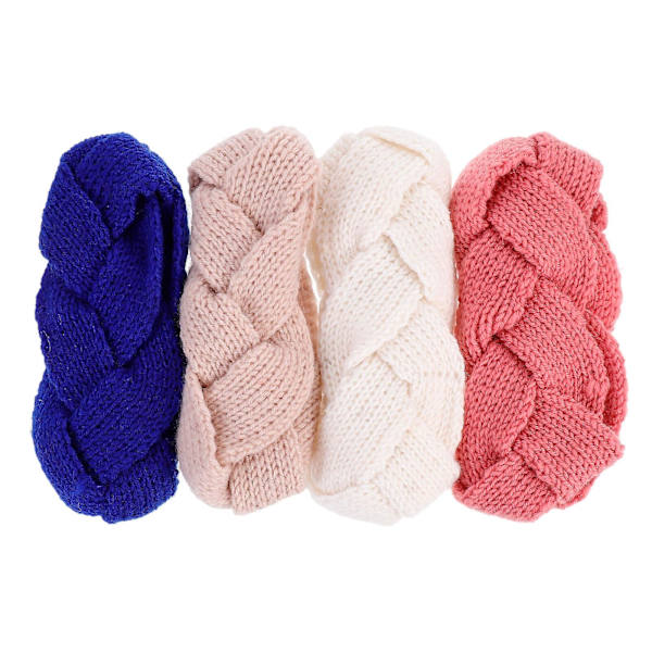 4-delad set vinter stickade pannband varma öron virkade huvudduk dam pannband (21X8X5CM, flerfärgad 1)