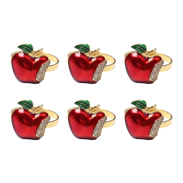 Servettringar set om 6, röda äpple servettringar kompatibel bröllop, middagsfest (rött guld)