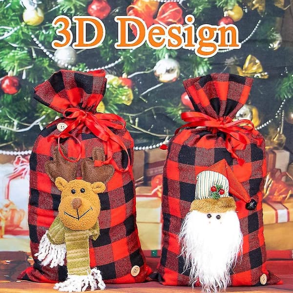 Snörpåsar, Buffalo Plaid 3d Design Julväskor För Julbjudningar