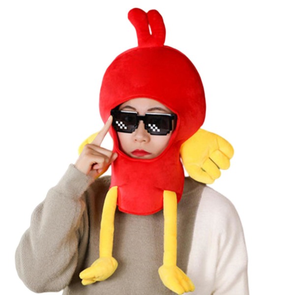 Chick Headgear Cute Funny Red Chicken Soft Head Cover Dress Up Warm Plush Animal Cartoon Hat Cosplay Costume Photo Props（Chick）