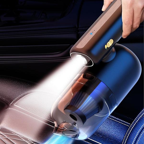 Högpresterande trådlös handhållen dammsugare för bil, laddningsbar bärbar dammsugare med laddningsbar batteribank och ficklampa (svart)