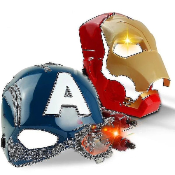 Marvel Avengers 4 Iron Man Captain America Maske Lys Lyd Åben Maske Til Børn Halloween（A）