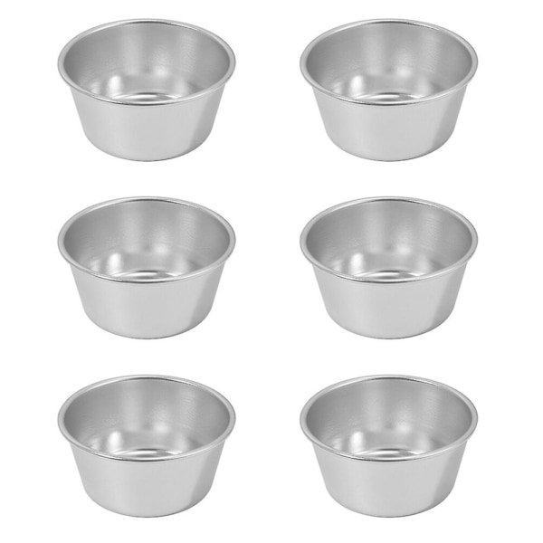 Pakke med 6 runde non-stick budding kopper, varmebestandige budding bagebægre (sølv) (6.70X6.70X3.20CM, sølv)