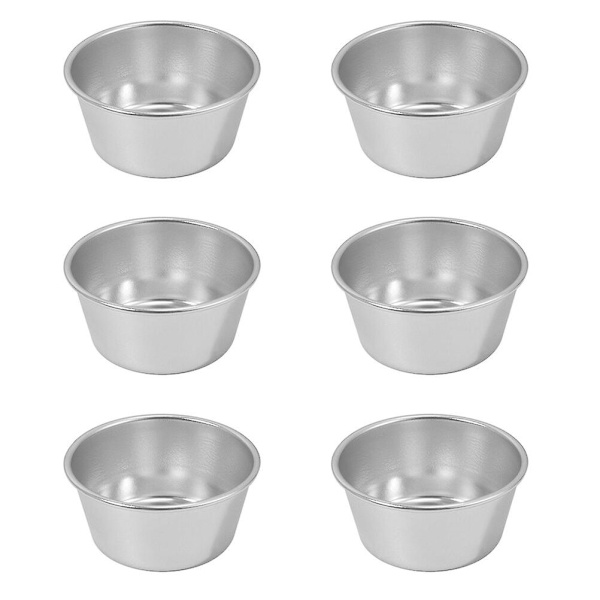 Pakke med 6 runde non-stick buddingkopper, varmebestandige buddingbagekopper (sølv) (6,70X6,70X3,20CM, sølv)