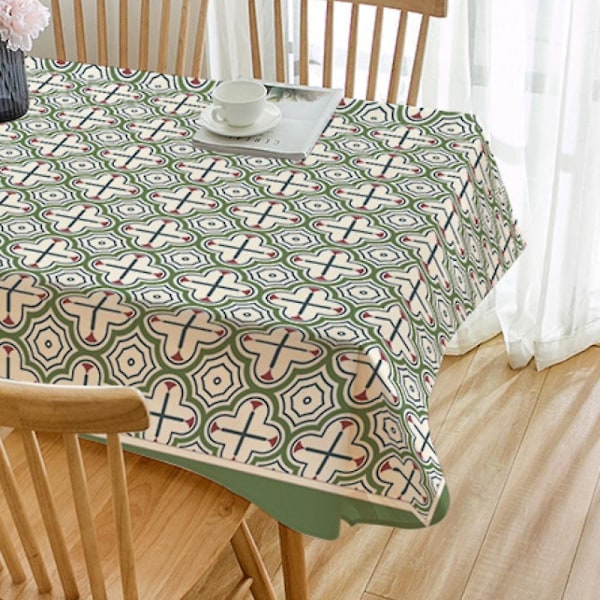 Rektangulär bordsduk i polyester, fläckbeständig, skrynkelfri, vattentät, dekorativ duk för inomhus- och utomhusbruk (78 tum)