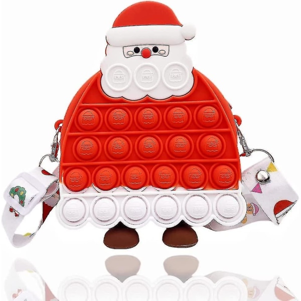 2 i 1 Poppet Bag Christmas Fidget Toy med justerbar axelremslängd, silikon Crossbody liten handväska Present för barn (tomten)1ströd