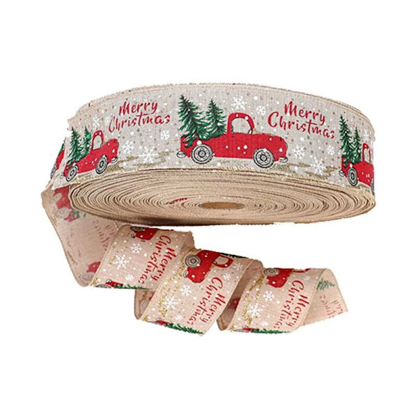 Klassisk julbanderoll Julgranband Girlang Båge DIY Tyg Virvelband Juteband med trådkantad present (Tawny 5M)