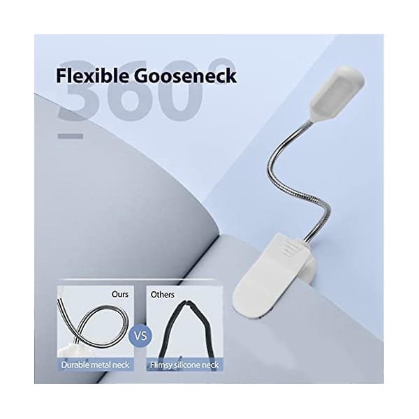 Klipslampe til læsebog LED Mini Nodelys USB Genopladelig Bærbar Klips Bordlampe E（Hvid）