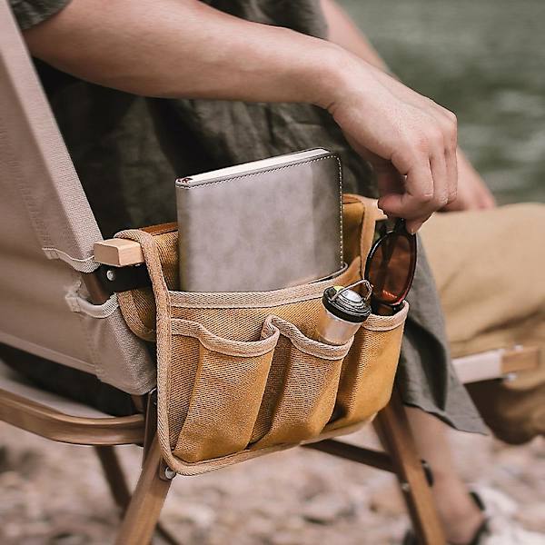 Förvaringsväska i canvas med armstöd, sidoficka, väska för utomhuscamping och picknick