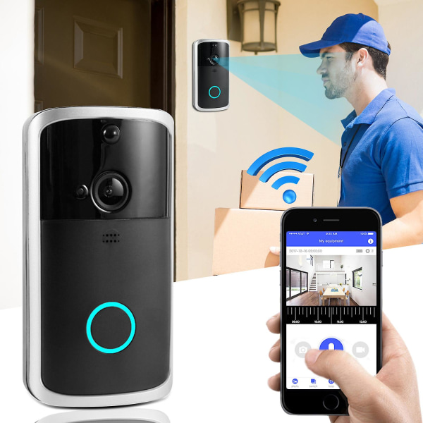 Trådlös WiFi-videodörrklocka Smart Phone Dörr Intercom Säkerhetskamera Bell（A，A）