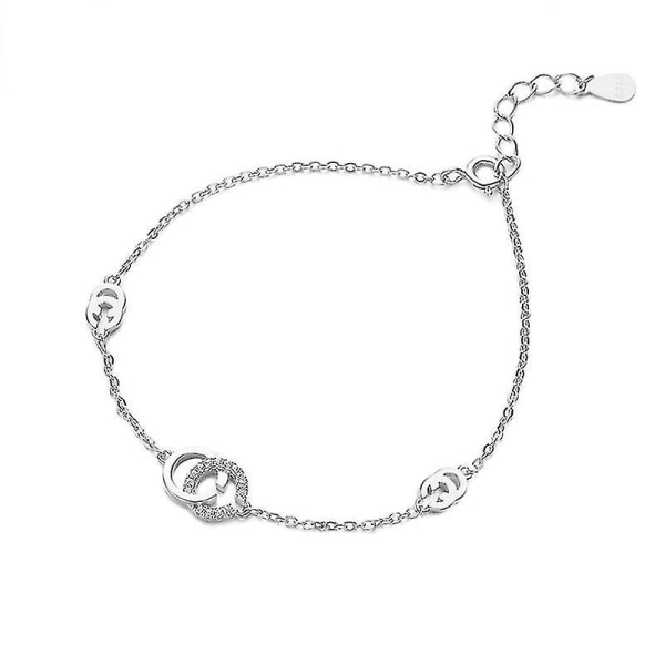 S925 Sterling Hopea Kirjain Kaksois C Rannekoru Naisten Niche Design Styl（Ruusukullan Väri）