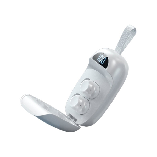 LED-skärm Ström Trådlös Bluetooth-headset Mini Flip Cover Design-border Dubbla In-ear Bluetooth-headset 20240587（Vit）