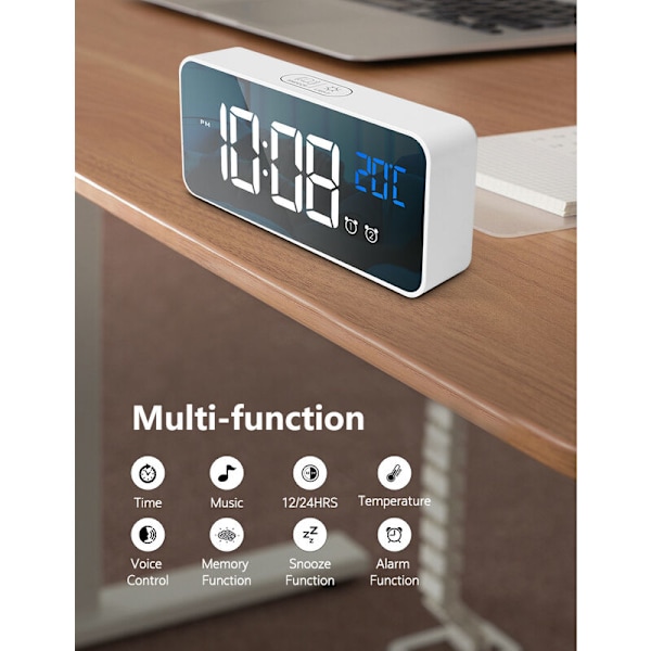 Digital väckarklocka, LED-väckarklocka med snooze-funktion - Silver (English)