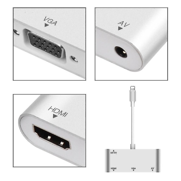 1080p Lightning till Hdmi Vga Audio Video Adapter Konverter för Apple