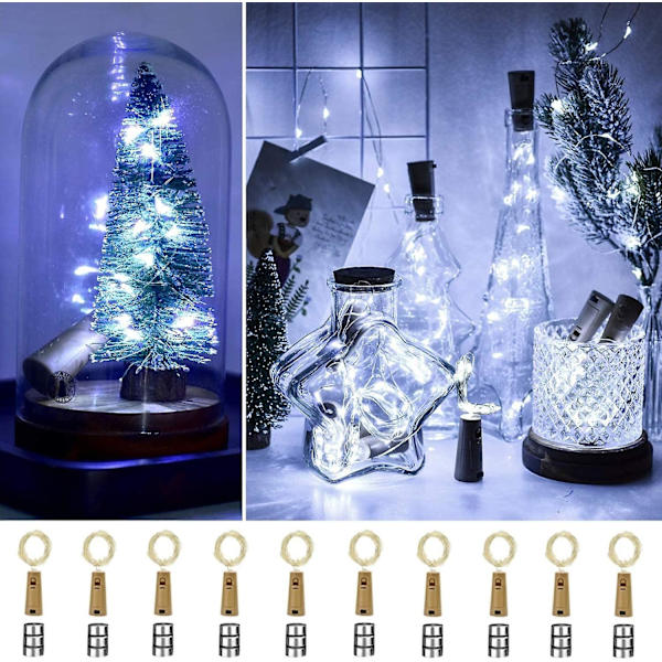 10-pack med flasklampor, 2 m 20 LED-korkljus för vinflaskor, koppar
