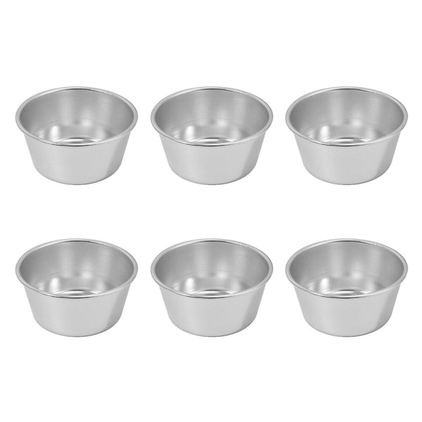 Pakke med 6 runde non-stick budding kopper, varmebestandige budding bagebægre (sølv) (6.70X6.70X3.20CM, sølv)