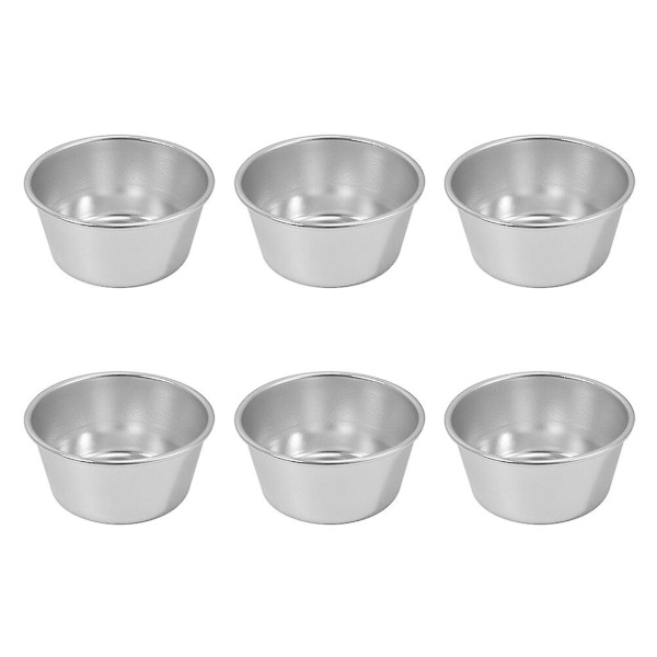 Pakke med 6 runde non-stick buddingkopper, varmebestandige buddingbagekopper (sølv) (6,70X6,70X3,20CM, sølv)