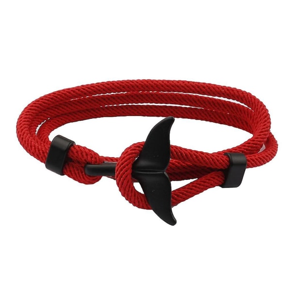 Handmade Whale Tail Viking Rope Bracelet Adjustable Beach Surfing String（Red）