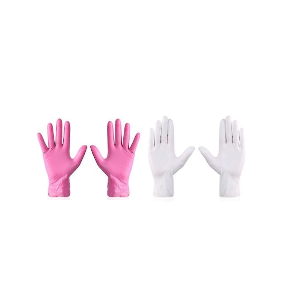 200 stk Gummi engangshandske Latexfri eksamenshandsker til husarbejde bagning af hår (pink, hvid, l C（PinkWhite）
