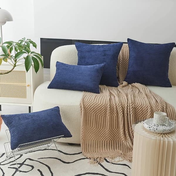 Set med 2 dekorativa randiga manchesterkuddfodral rektangulära för soffa 12\" x 20\" marinblå