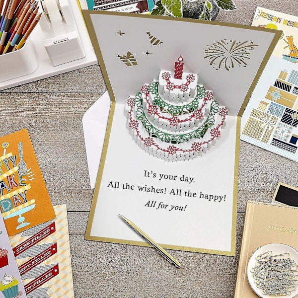 3D bursdagskort, 1 pakke fargeskiftende lys og automatisk avspilling av musikk Happy Birthday kakekort