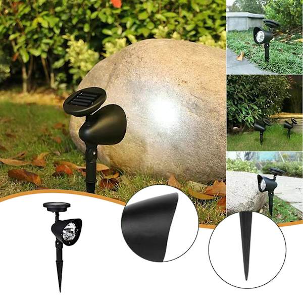 Solcellsbelysning för utomhusbruk, superljus justerbar solcell, markplugg trädgårdsbelysning för trädgård/trädgård/stig/pool/balkong (2-pack, kallvitt)（svart）