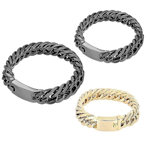 Miesten Kuubalainen Ketju Rannekoru Ruostumaton Teräs Curb Retro Link Chunky Ranne (Musta)