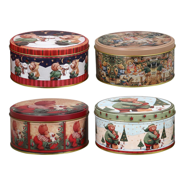 4-pakning juleblikkboks godteri-kjeksoppbevaringsboks kakeboks (blandet) (13.60X13.60X6.80CM, flerfarget)
