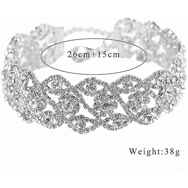 Rhinestone Choker Halskæde Smykker Justerbar Krave Halskæder Sølv Chokers Til Kvinder Og Piger, Sølv