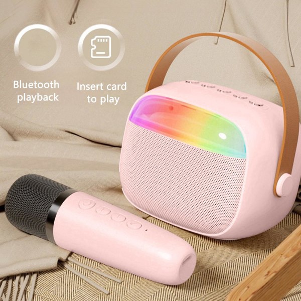 Hemma Karaoke Maskin Bärbar Bluetooth 5.3 Högtalarsystem Med 1-2 Trådlösa Mikrofoner Hem Familjesång För Barn（Rosa）