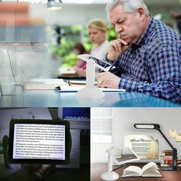 3 gånger rektangulär förstoringsglas med LED-ljus - A4 helsida, handsfree, för böcker, äldre
