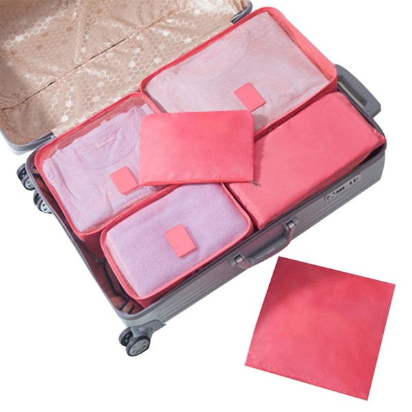 Rejsepakker terninger sæt toiletartikler Taske Bagageorganisatorer Rejseopbevaringstasker Rejse multifunktionelt tøj（vandmelonrød）