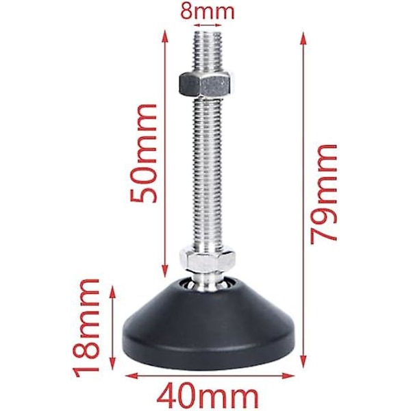 4 stk. Justerbare ben M8x50 Møbeljusteringsskruer Justerbare møbelben Universelle silikone justerbare fødder Højdejusterbare fødder til Tabl