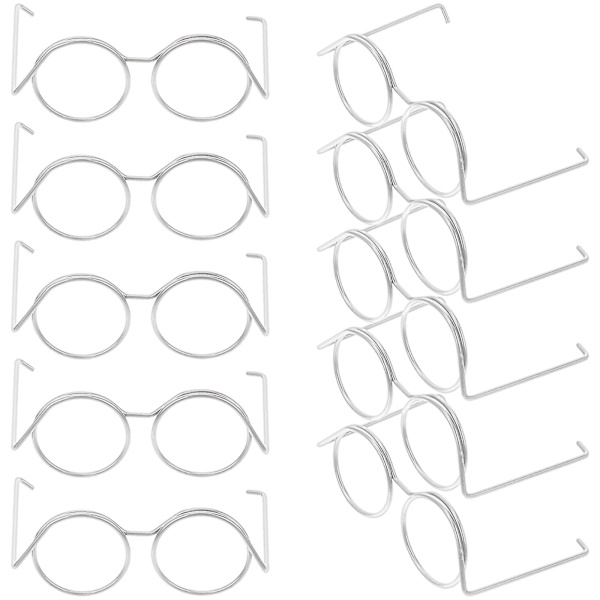 10-pack dockglasögon i metalltråd, minisolglasögon, dockkläder, leksaker (3,50X2,50X1,40CM, silver)
