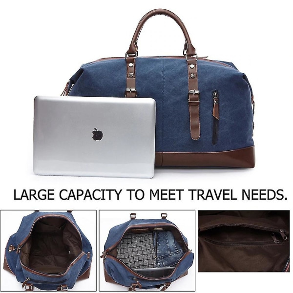Markroyal Canvas Läder Herr Resväskor Handbagage Resväskor Herr Duffelväskor Handväska Resväska Stor Weekendväska Övernattning（Kaffebrun medium）