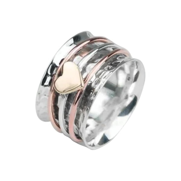 2023 Ny oppgradert Spinner Heart Ring (6, sølv)