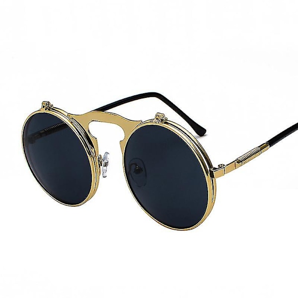 Retro Metal Steampunk Flip Sunglasses Round Frame Flip Sunglasses Men's And Women's Trendy Glasses