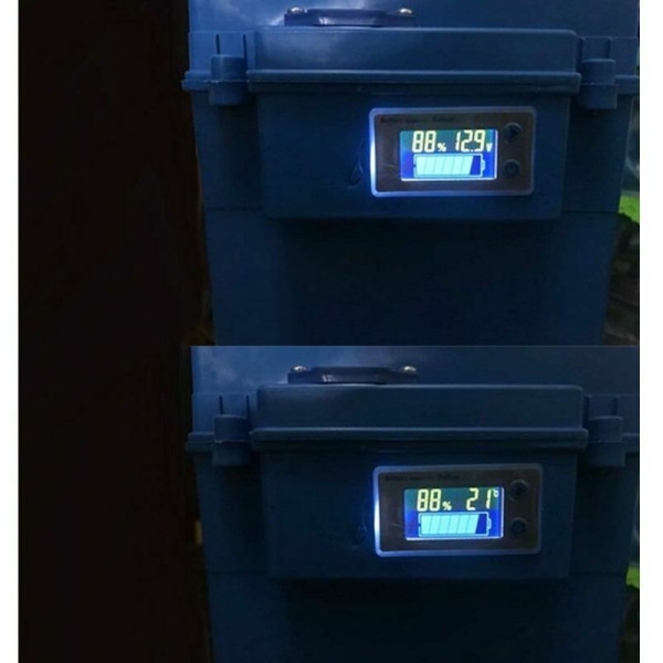 Multifunktions 10-100V LCD Batterikapacitet Voltmeter Med Temperaturvisning