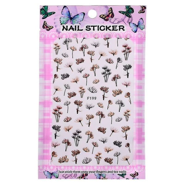 F331 Blomster 3d Kunst Stickers Dekaler Lim Adhæsiv Manicure Negle Tips Dekoration