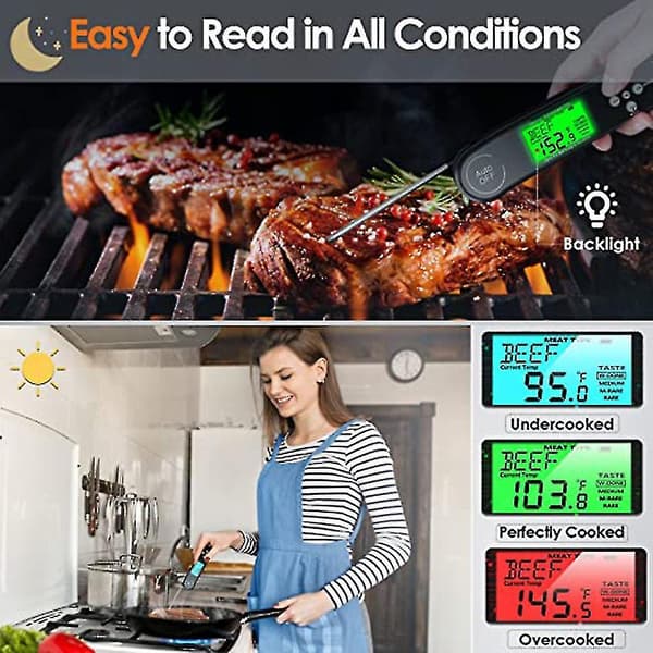 Direktläst kötttermometer för matlagning, vattentät digital mattermometer för grillning（Svart）