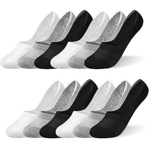 6 par osynliga mesh Lågskurna strumpor för kvinnor män osynliga ankelstrumpor Andas strumpor med anti-halk silikon, svart, vit, grå