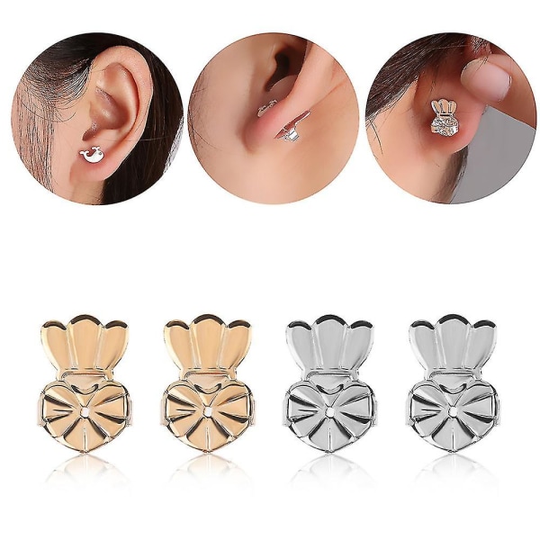Örhängelyftare, allergivänliga örhängen för hängande öron, justerbar krona (3 par, guld, silver, roséguld)