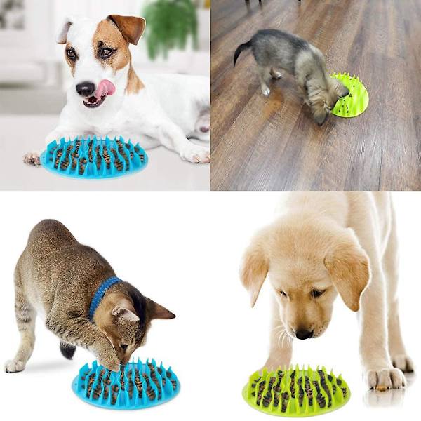 Matta för husdjur, långsam bärbar hundmatskål, interaktiv hundskål, blå