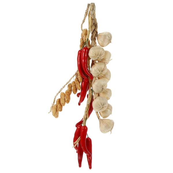bitar av falsk vitlök chili jordnötshängande dekoration simulerad grönsakshängande dekoration (13X53CM, röd)