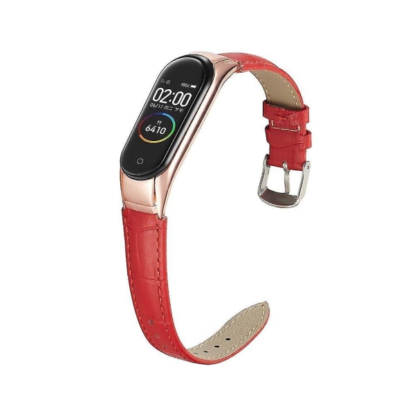 Rött krokodil äkta läder klockarmband för Xiaomi Mi Band 3 / Mi Smart Band 4