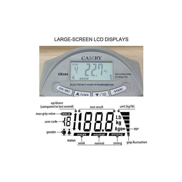 Camry 200lb/90kg Digitalt greppdynamometer Automatisk inspelning