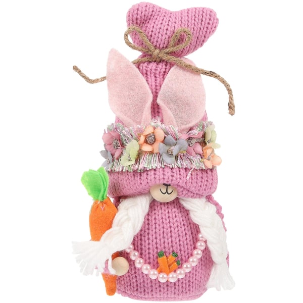 Easter Bunny Dwarf Doll Holiday Bunny Dwarf Rabbit Dwarf Doll Ornament (21X13cm, rosa farge)
