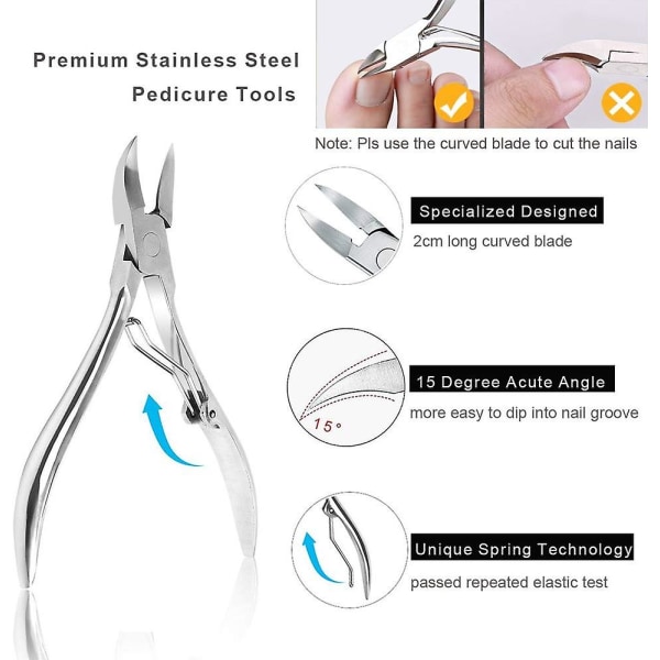 6-delad inåtväxt tånagelverktygssats, avancerade fotvårdsverktyg, inåtväxt tånagelborttagning korrigerande sax, inåtväxt tånagel fil lyftare, prof