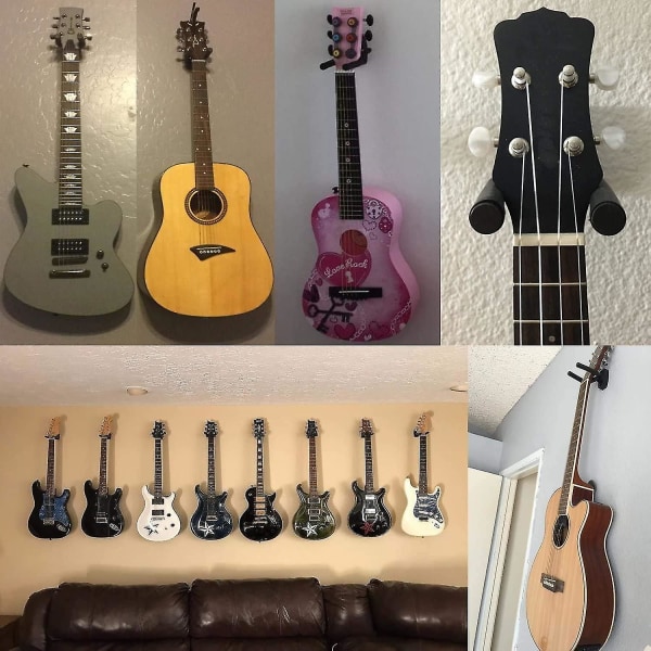 6 kpl kitaran ripustimen koukkukiinnike seinäkiinnike kaikenkokoisille kitarabasso Mandolin Banjolle (6 pakkausta)