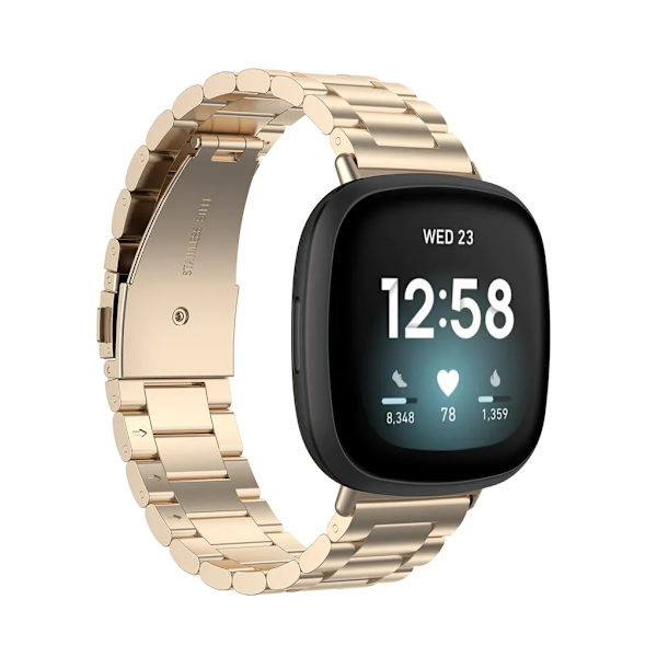 Tre pärlor i rostfritt stål armband för Fitbit versa4/sense2/versa3/sense (Champagnefärg) beige